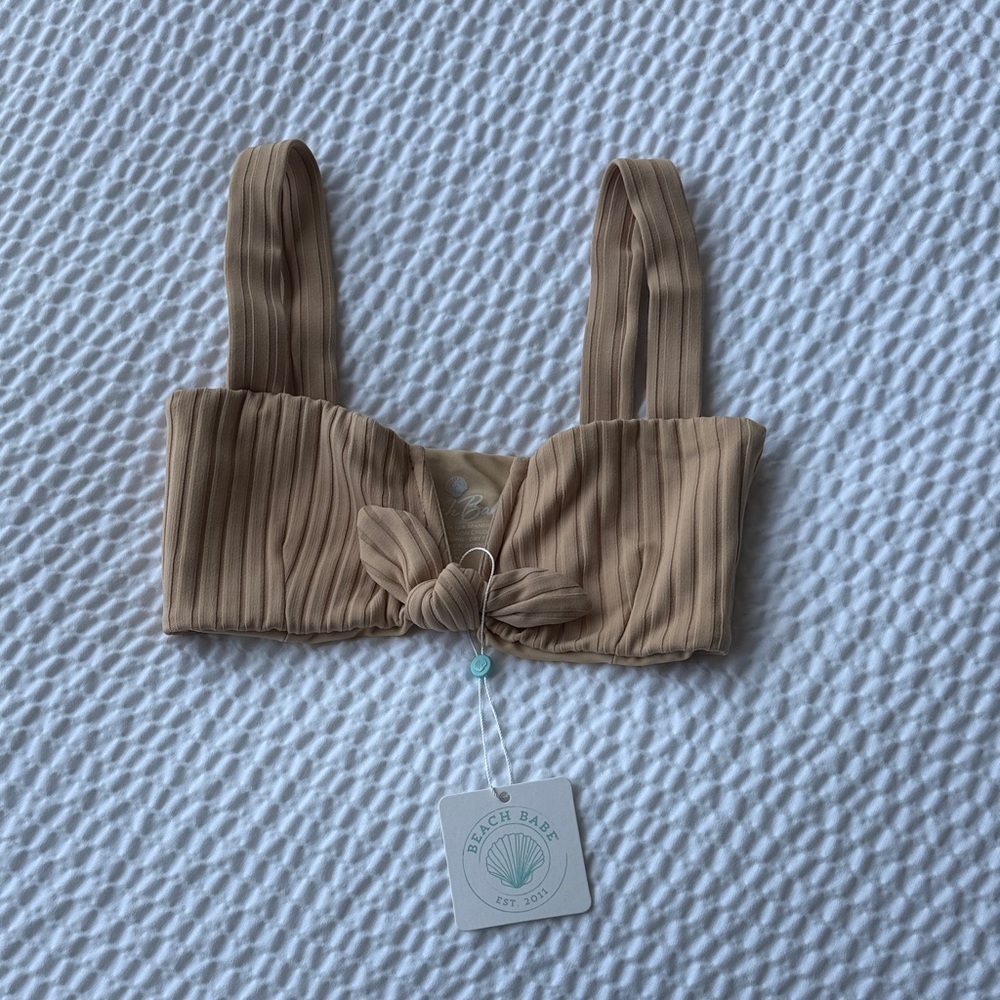 Beige Textured Bikini Top